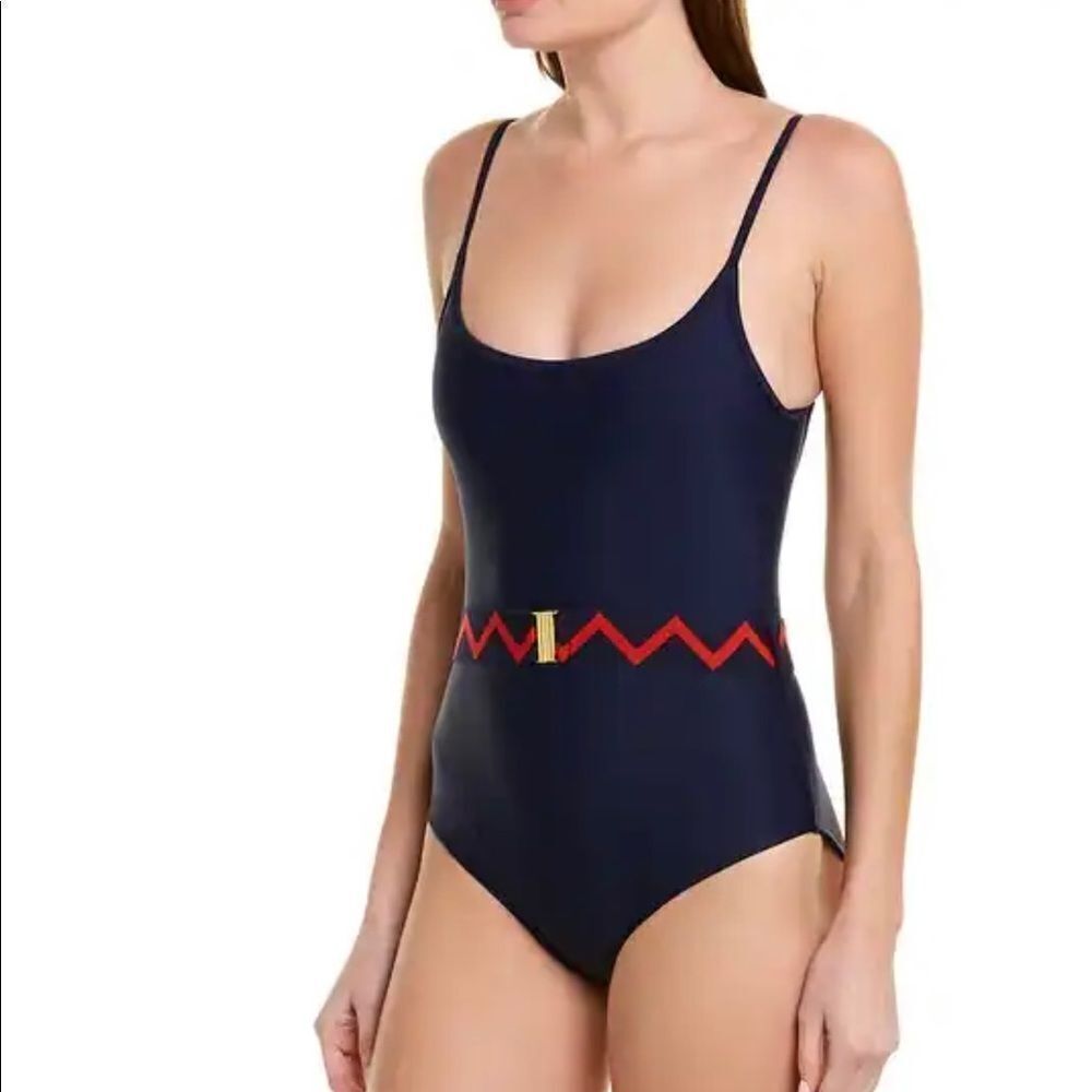 NEW Shoshanna blue belted cami classic swimsuit 12